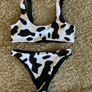 Cow Print Scoop Neck High Waisted Bikini